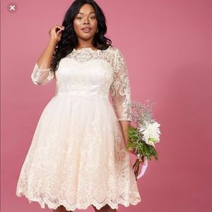 Gilded Grace Lace Dress in Pink by Chi Chi London